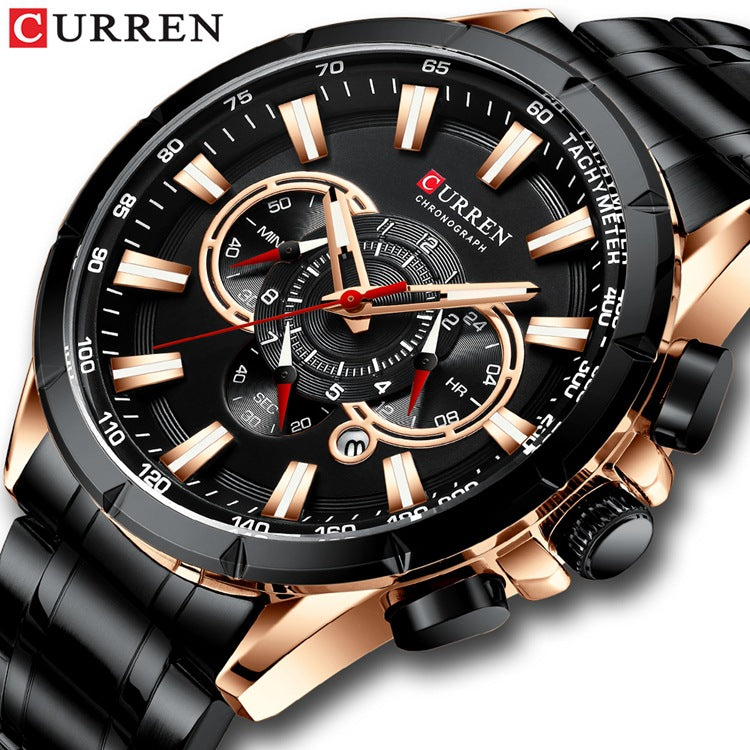 Men's Quartz Watch With Stainless Steel Strap And Pin Buckle Featuring Round Dial And Tempered Glass Mirror