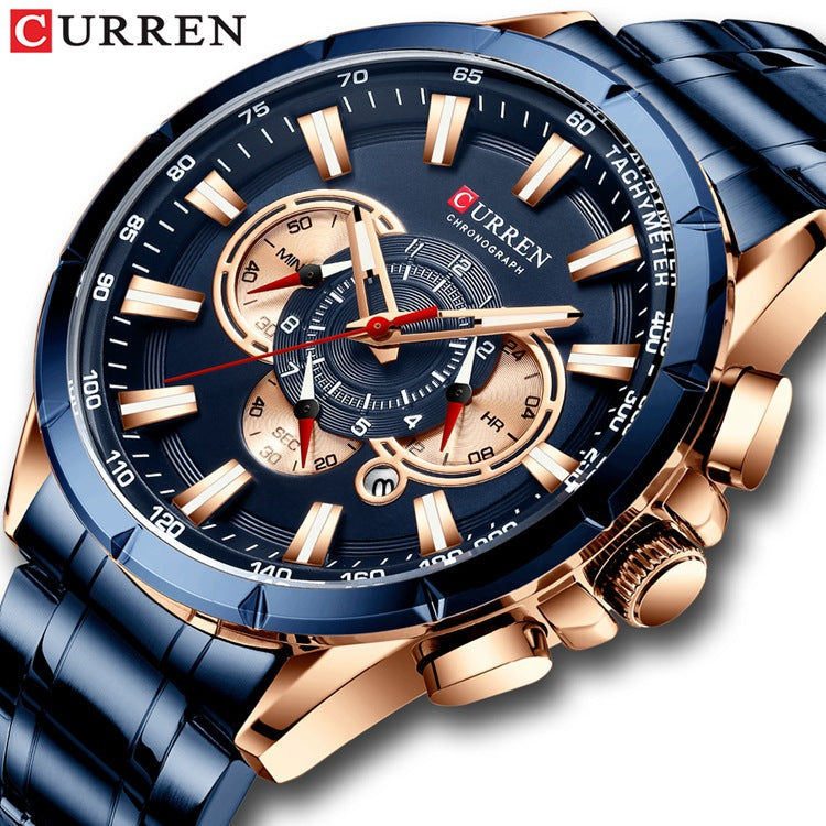 Men's Quartz Watch With Stainless Steel Strap And Pin Buckle Featuring Round Dial And Tempered Glass Mirror