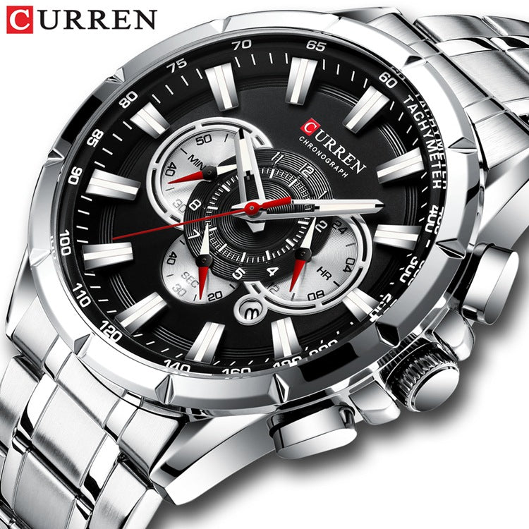 Men's Quartz Watch With Stainless Steel Strap And Pin Buckle Featuring Round Dial And Tempered Glass Mirror
