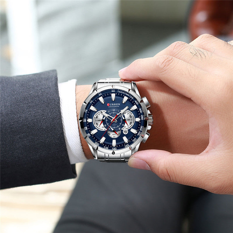 Men's Quartz Watch With Stainless Steel Strap And Pin Buckle Featuring Round Dial And Tempered Glass Mirror
