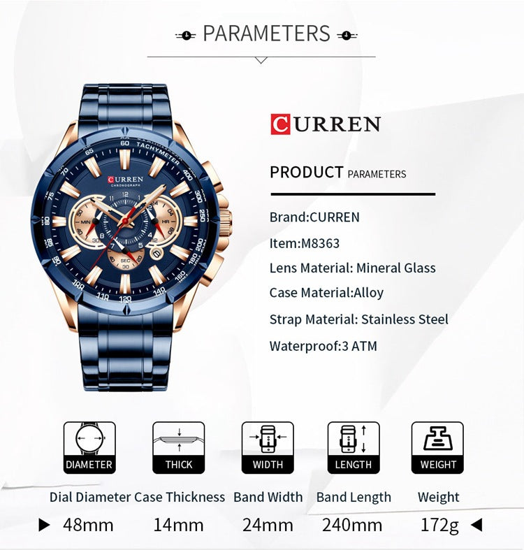 Men's Quartz Watch With Stainless Steel Strap And Pin Buckle Featuring Round Dial And Tempered Glass Mirror