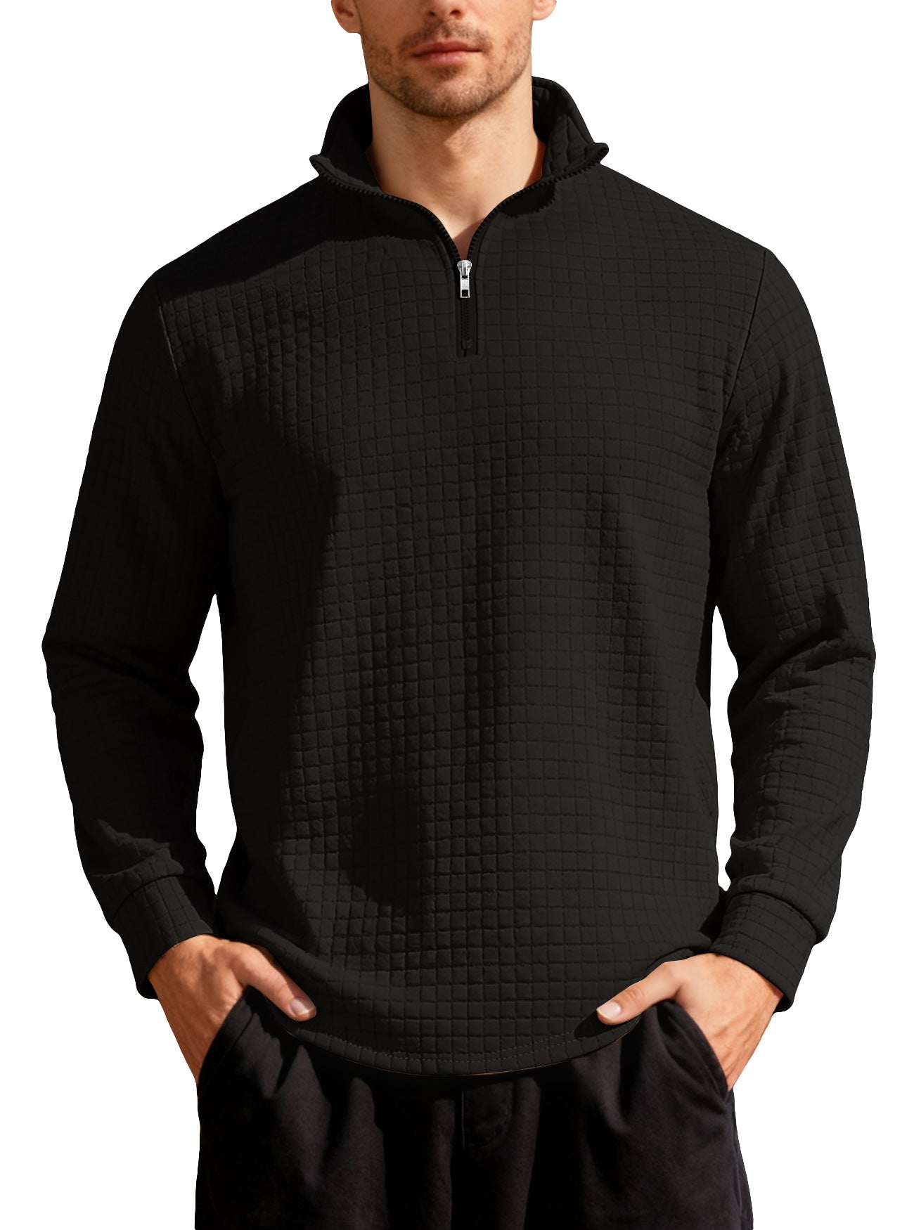Men's Business Gingham Long Sleeve Hoodie In White Polyester