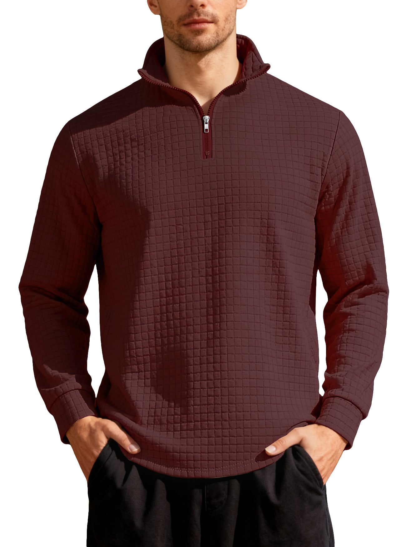 Men's Business Gingham Long Sleeve Hoodie In White Polyester