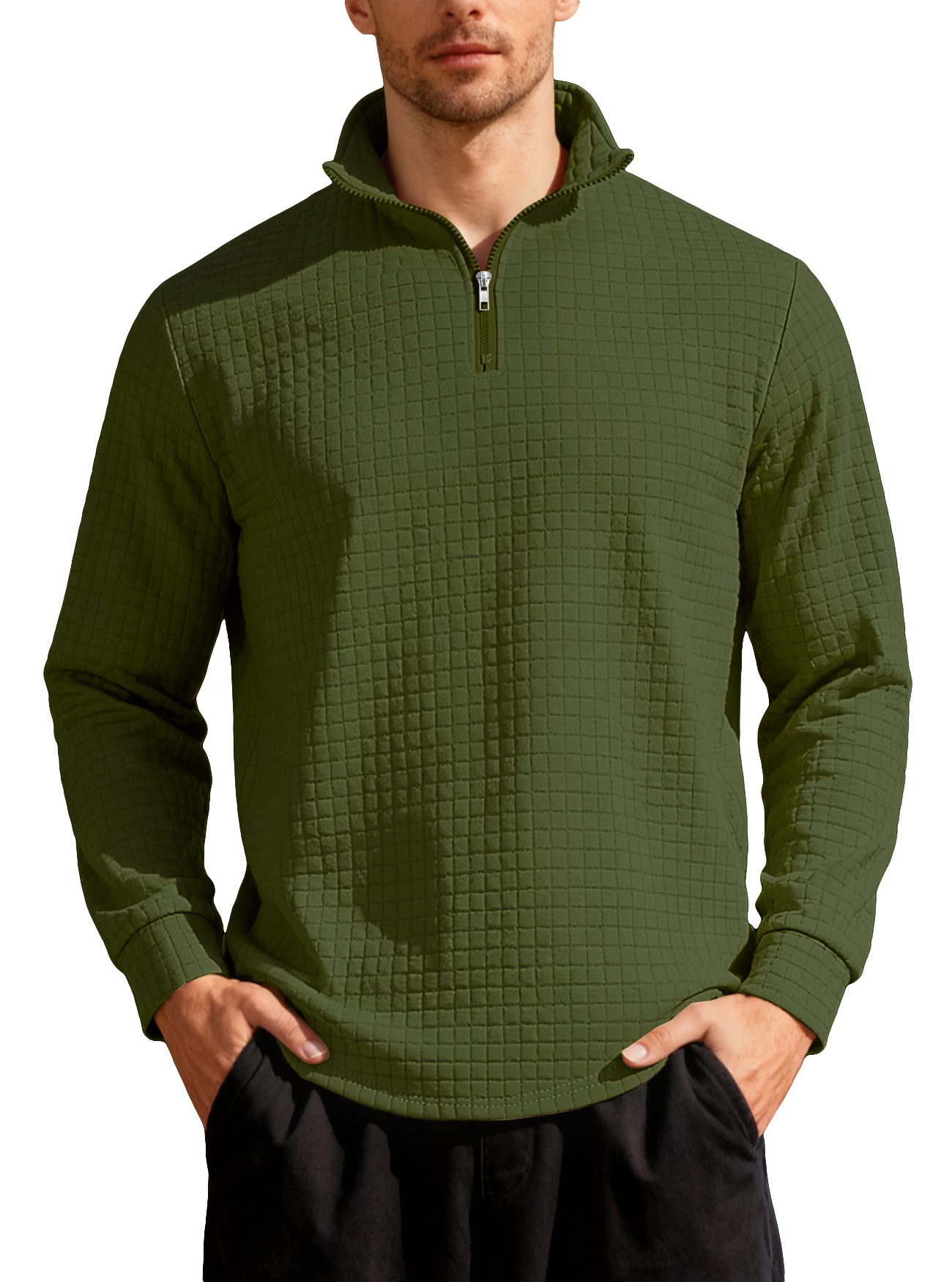 Men's Business Gingham Long Sleeve Hoodie In White Polyester