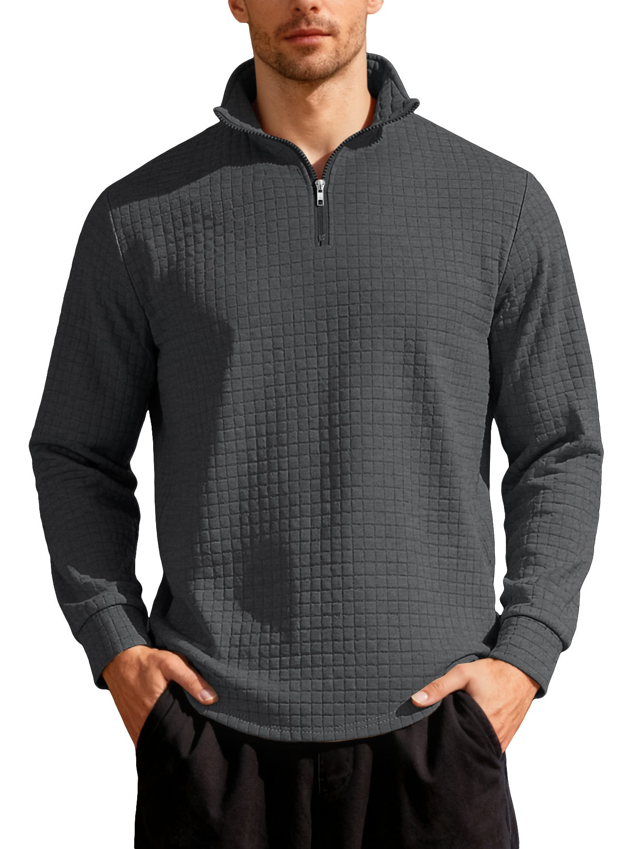 Men's Business Gingham Long Sleeve Hoodie In White Polyester