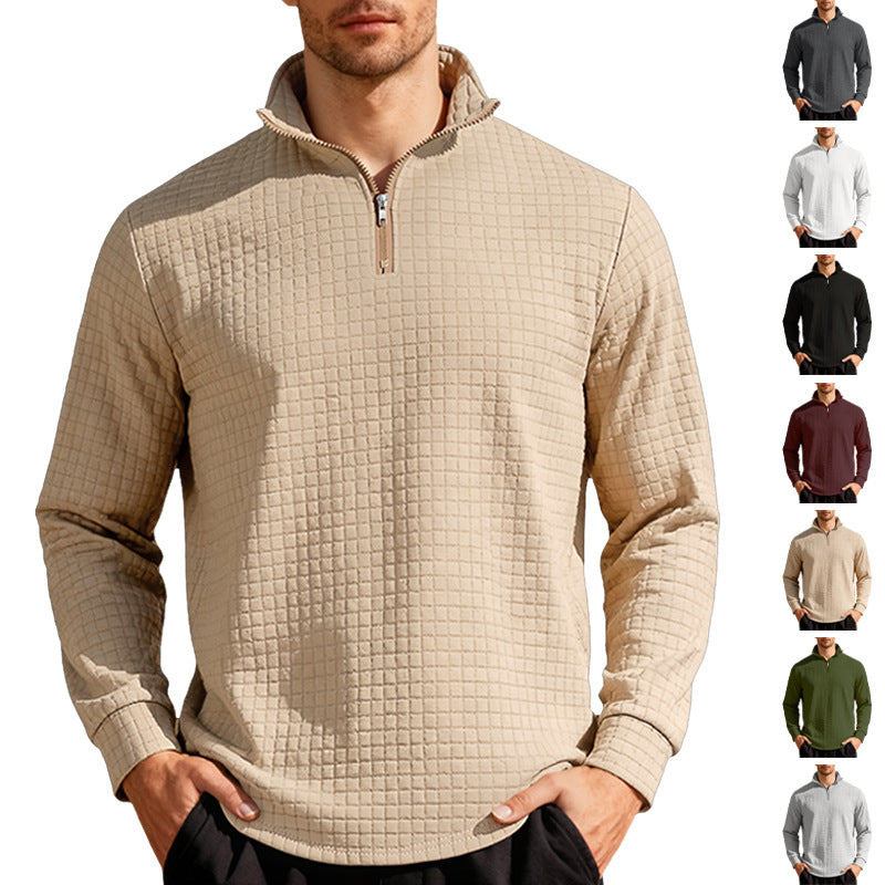 Men's Business Gingham Long Sleeve Hoodie In White Polyester