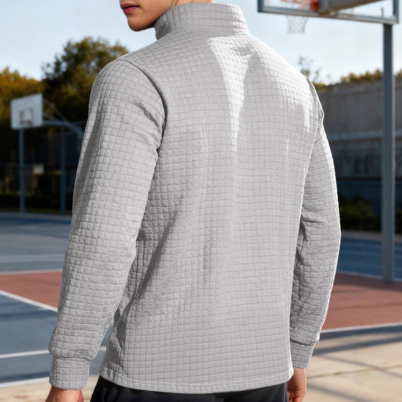 Men's Business Gingham Long Sleeve Hoodie In White Polyester