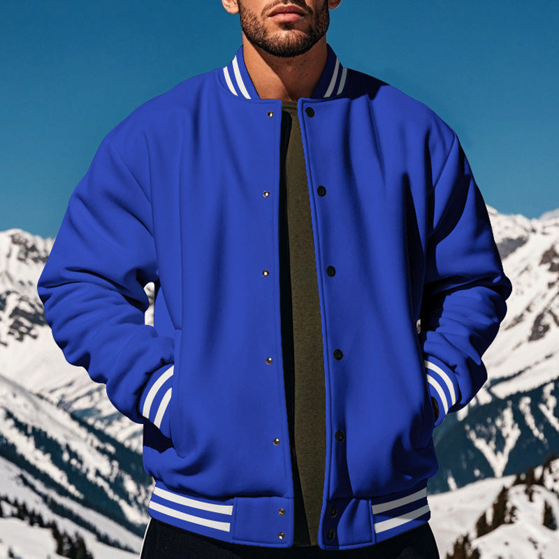 Men's Solid Color Single Breasted Jacket In Royal Blue Featuring Polyester Fabric