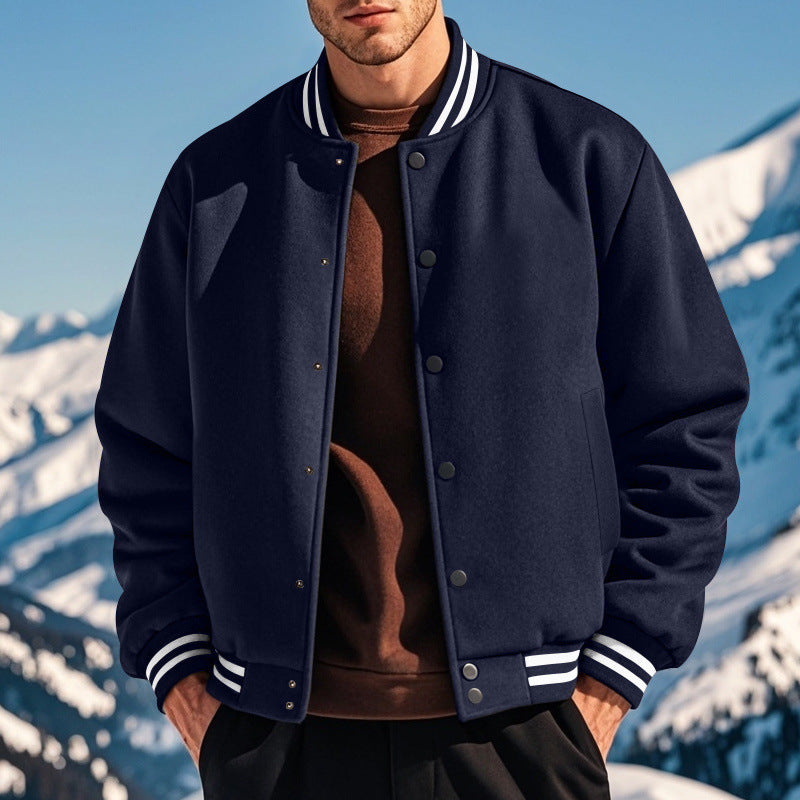 Men's Solid Color Single Breasted Jacket In Royal Blue Featuring Polyester Fabric