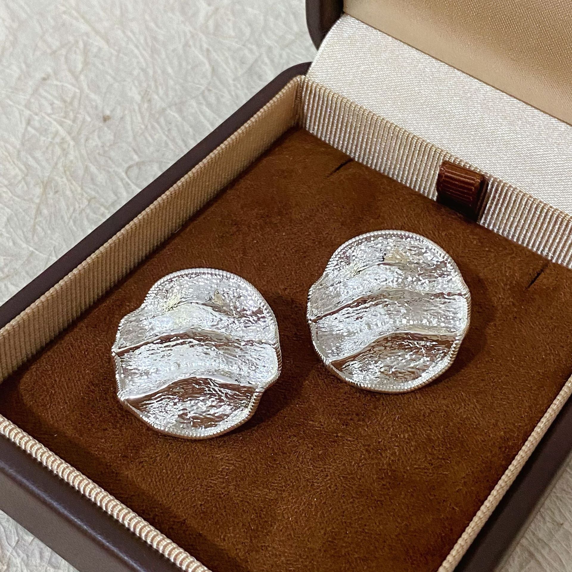 Folds Copper Stud Earrings With Real Gold Plated Finish, Exaggerated Style For Women