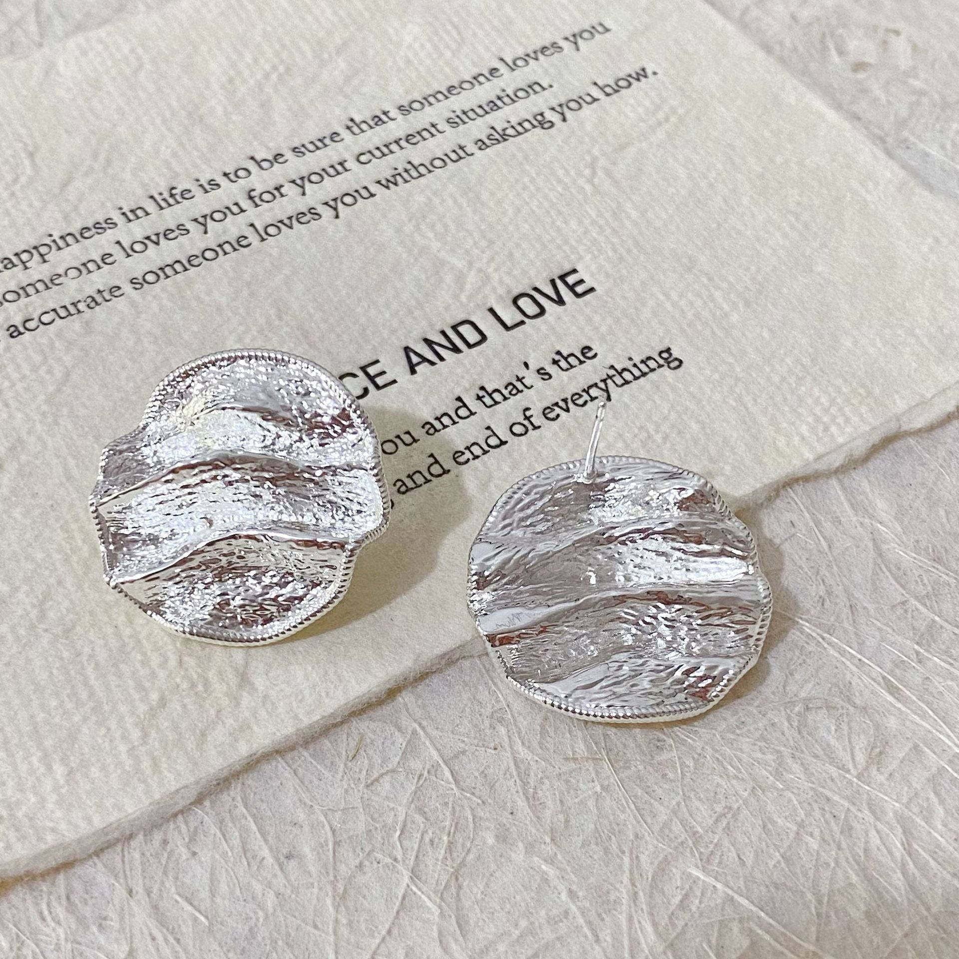 Folds Copper Stud Earrings With Real Gold Plated Finish, Exaggerated Style For Women