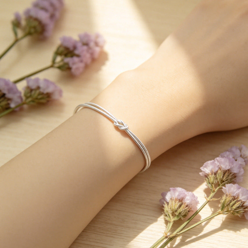 Knot Bracelets For Women Featuring Copper Snake Chain With Silver Plated Electroplated Finish