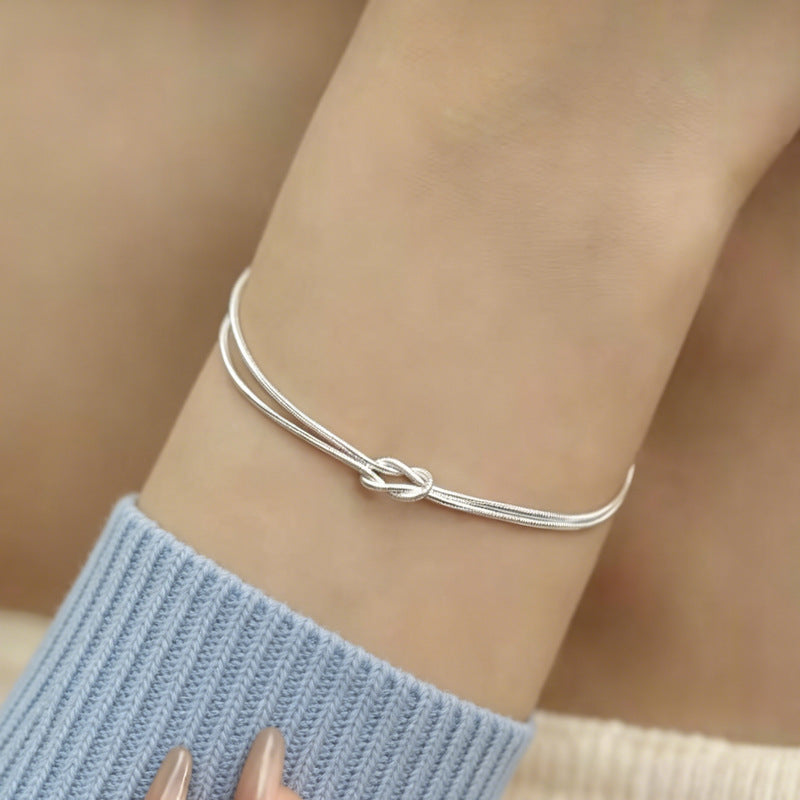 Knot Bracelets For Women Featuring Copper Snake Chain With Silver Plated Electroplated Finish