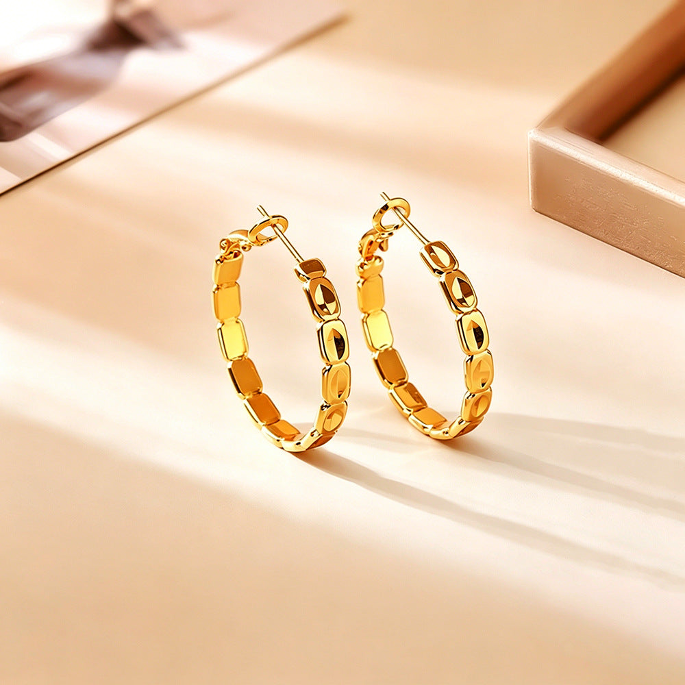 Geometric Earrings For Women In Real Gold Plated Copper Featuring 925 Sterling Silver Ear Pins