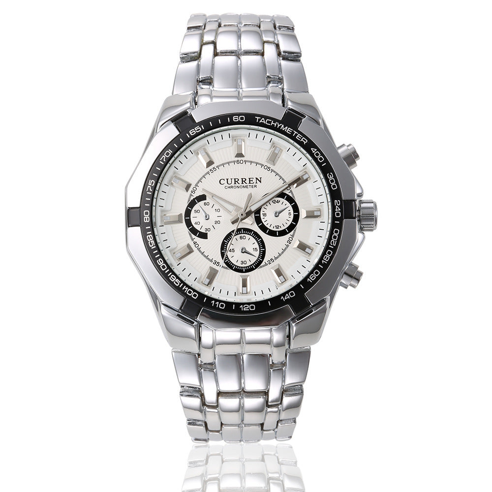 Men's Quartz Watch With Stainless Steel Strap And Pin Buckle Featuring Ordinary Glass Round Dial