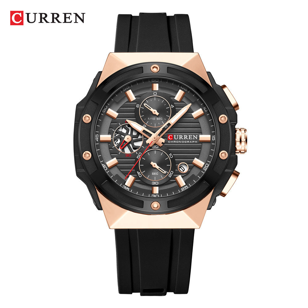 Men's Quartz Watch With Silica Gel Strap And Pin Buckle, Round Dial Featuring Ordinary Glass Mirror And Pointer Display