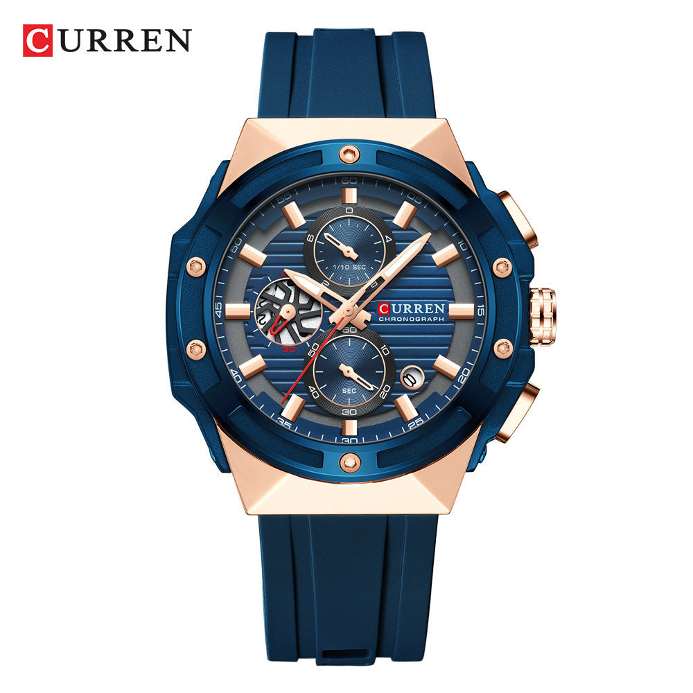Men's Quartz Watch With Silica Gel Strap And Pin Buckle, Round Dial Featuring Ordinary Glass Mirror And Pointer Display