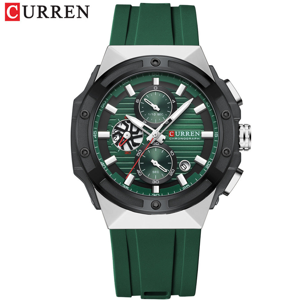 Men's Quartz Watch With Silica Gel Strap And Pin Buckle, Round Dial Featuring Ordinary Glass Mirror And Pointer Display