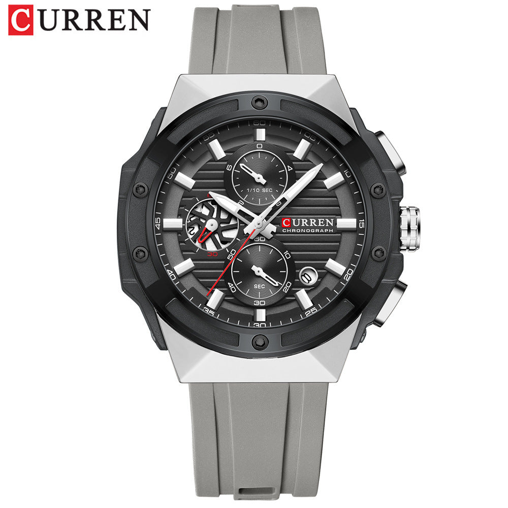 Men's Quartz Watch With Silica Gel Strap And Pin Buckle, Round Dial Featuring Ordinary Glass Mirror And Pointer Display