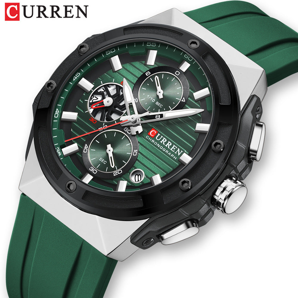 Men's Quartz Watch With Silica Gel Strap And Pin Buckle, Round Dial Featuring Ordinary Glass Mirror And Pointer Display