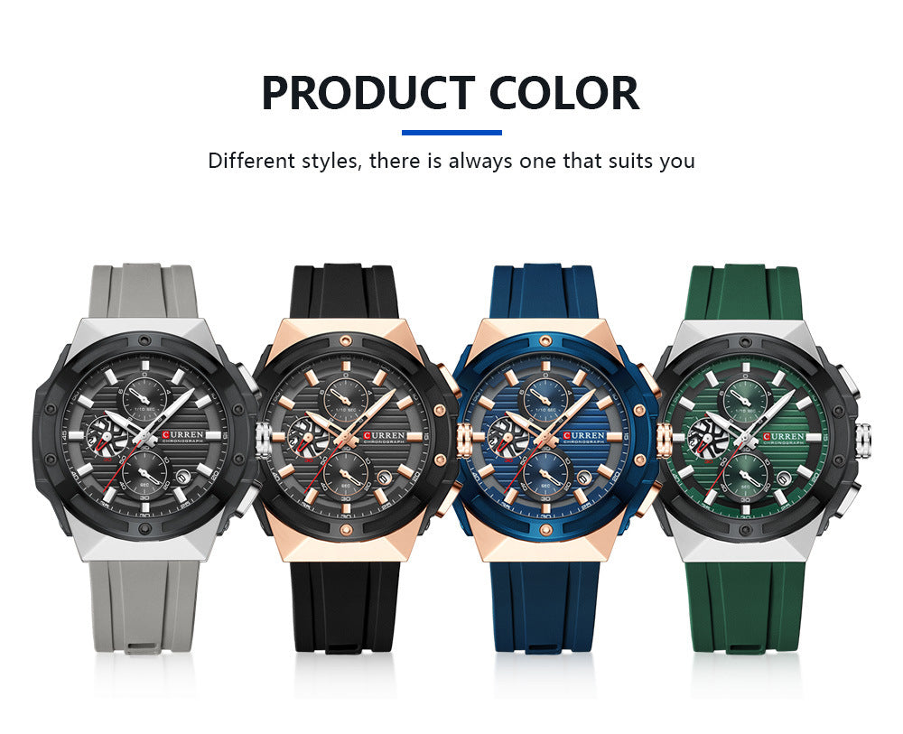 Men's Quartz Watch With Silica Gel Strap And Pin Buckle, Round Dial Featuring Ordinary Glass Mirror And Pointer Display
