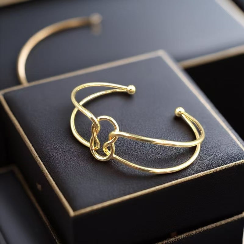 Double Ring Gold Metal Bangle For Women In Simple Style