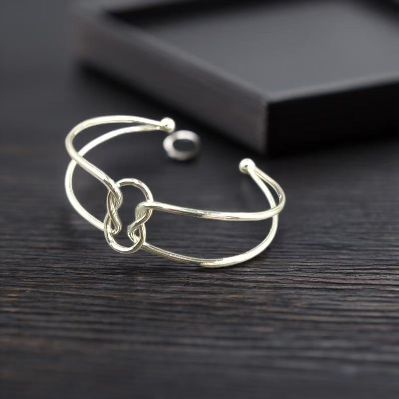 Double Ring Gold Metal Bangle For Women In Simple Style