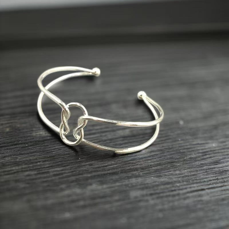 Double Ring Gold Metal Bangle For Women In Simple Style