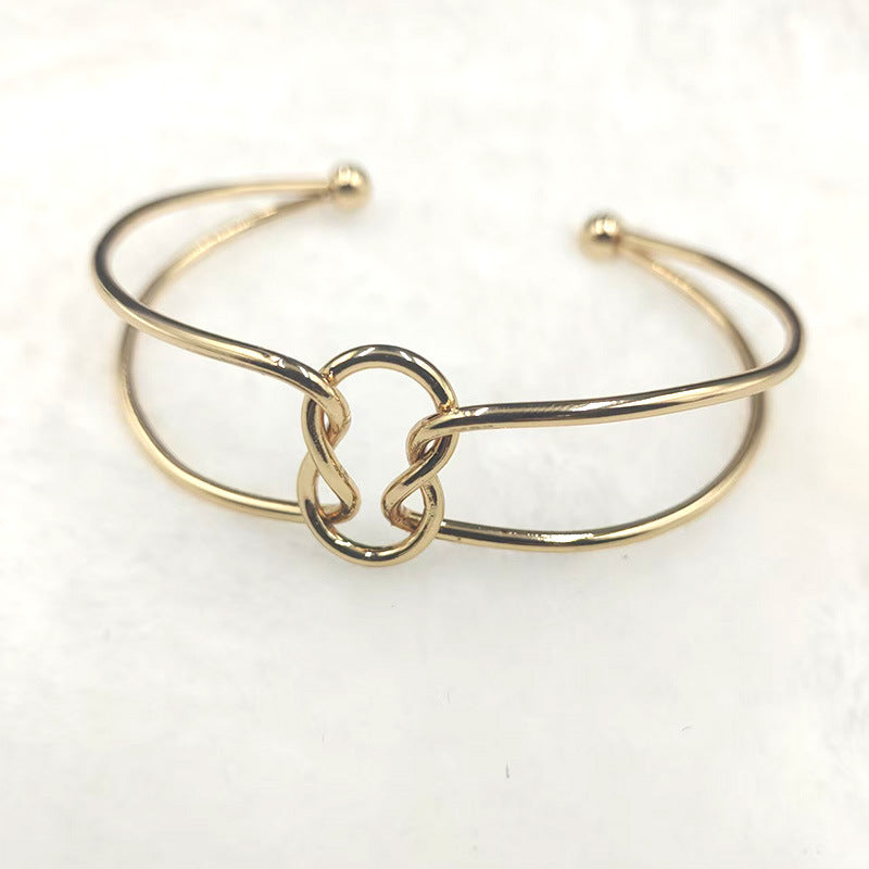 Double Ring Gold Metal Bangle For Women In Simple Style