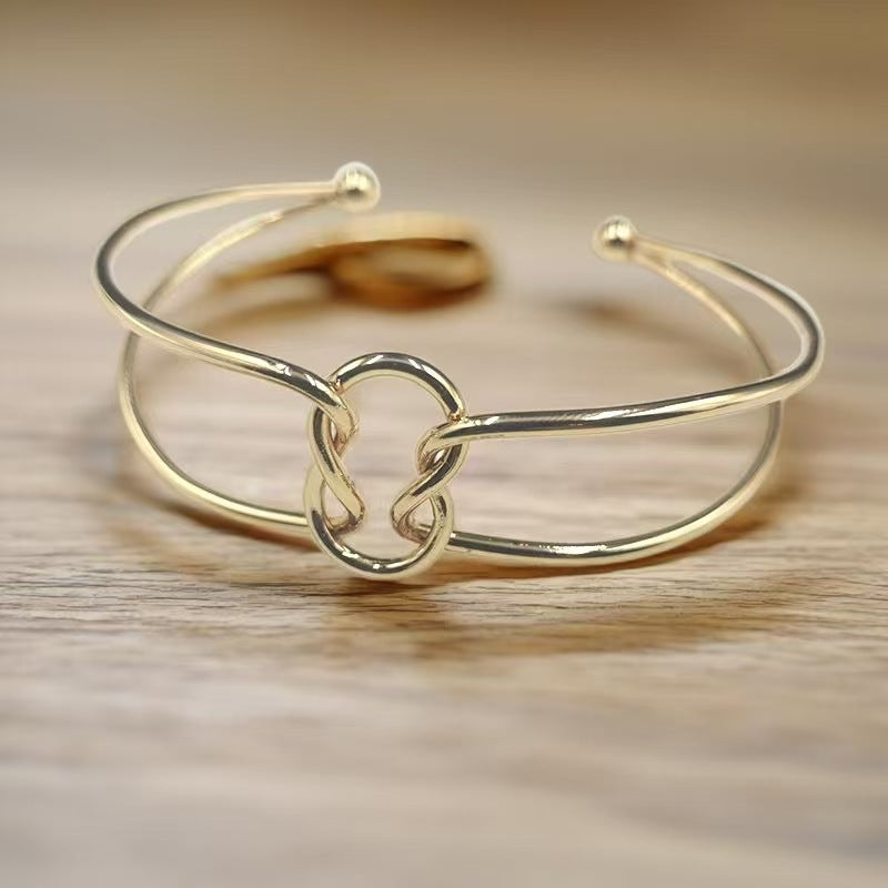 Double Ring Gold Metal Bangle For Women In Simple Style