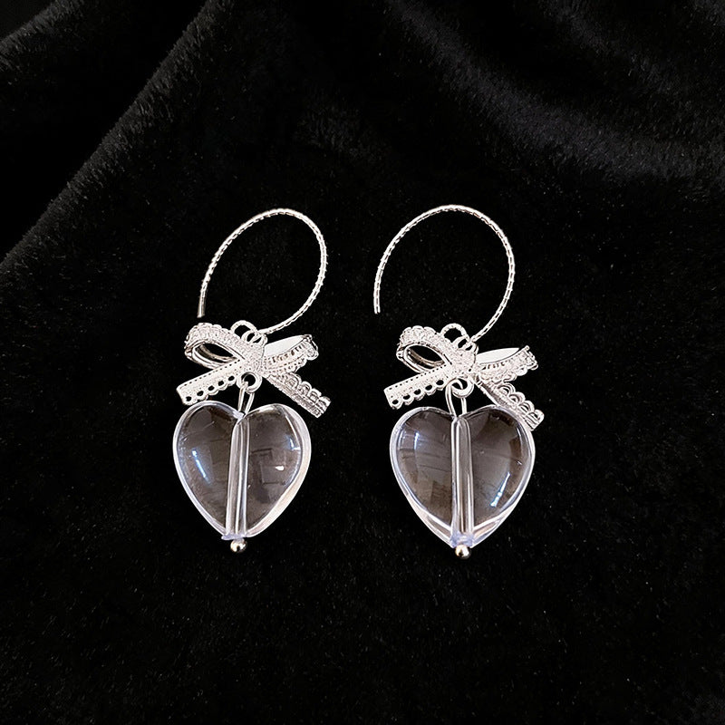 Heart Shape Earrings For Women In Silver Featuring Glass Material And 304 Stainless Steel Ear Hooks