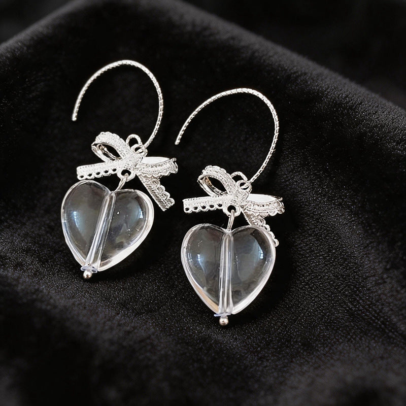 Heart Shape Earrings For Women In Silver Featuring Glass Material And 304 Stainless Steel Ear Hooks