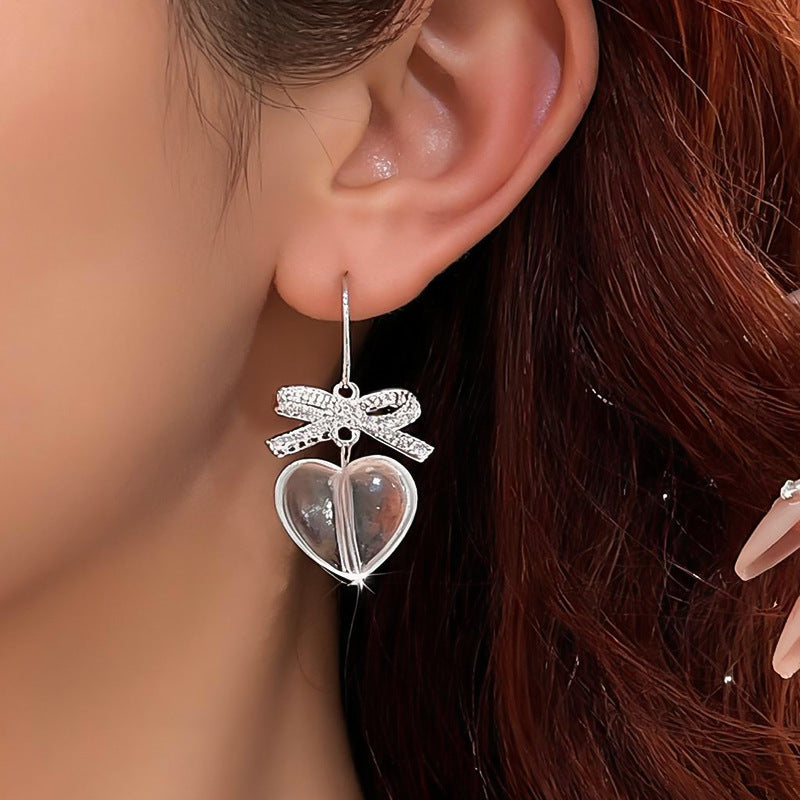 Heart Shape Earrings For Women In Silver Featuring Glass Material And 304 Stainless Steel Ear Hooks