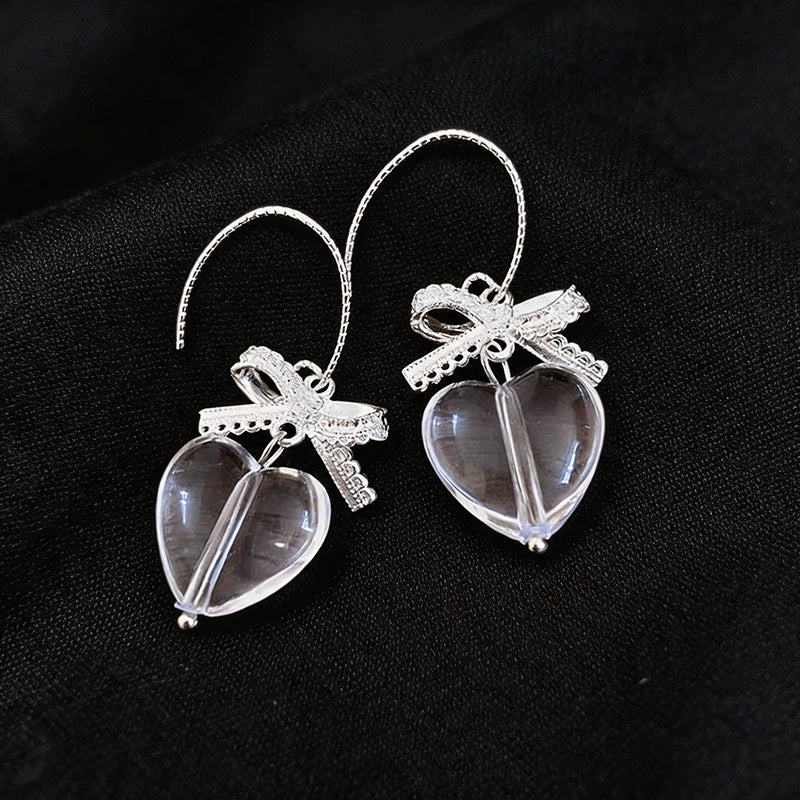 Heart Shape Earrings For Women In Silver Featuring Glass Material And 304 Stainless Steel Ear Hooks