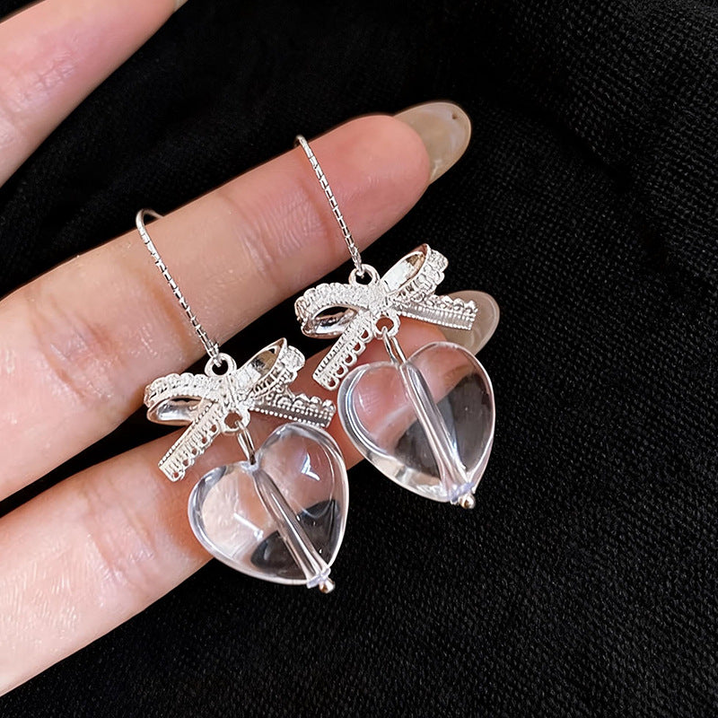 Heart Shape Earrings For Women In Silver Featuring Glass Material And 304 Stainless Steel Ear Hooks