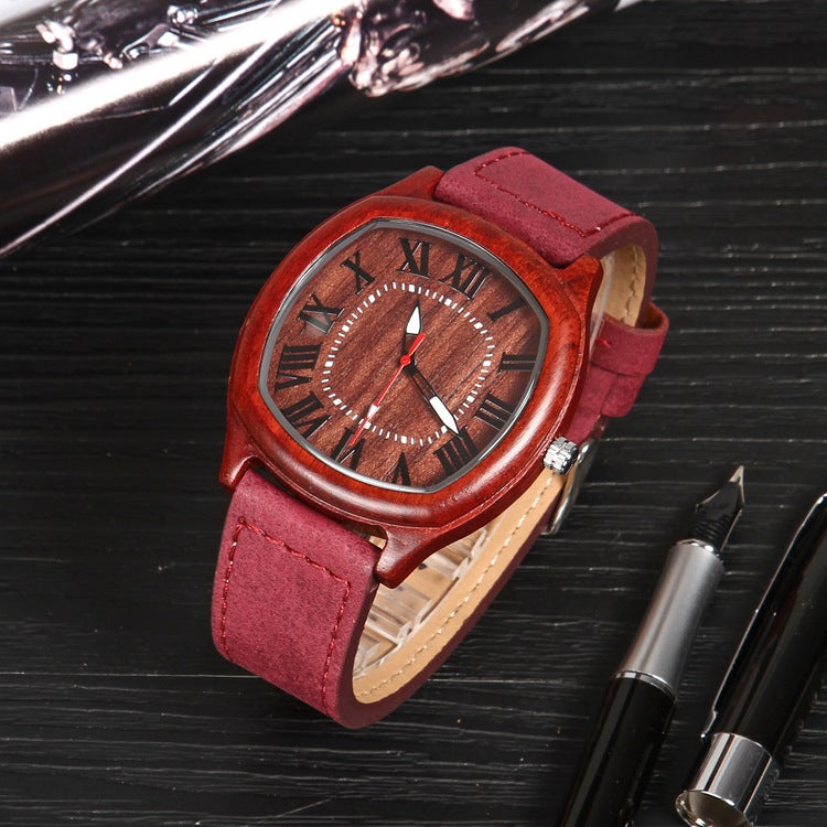 Men's Quartz Watch With Genuine Leather Strap And Pin Buckle, Featuring Tempered Glass Mirror And Pointer Display