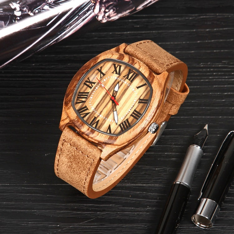 Men's Quartz Watch With Genuine Leather Strap And Pin Buckle, Featuring Tempered Glass Mirror And Pointer Display