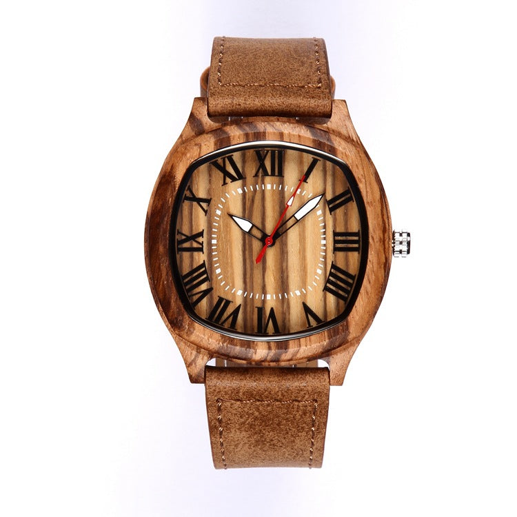 Men's Quartz Watch With Genuine Leather Strap And Pin Buckle, Featuring Tempered Glass Mirror And Pointer Display
