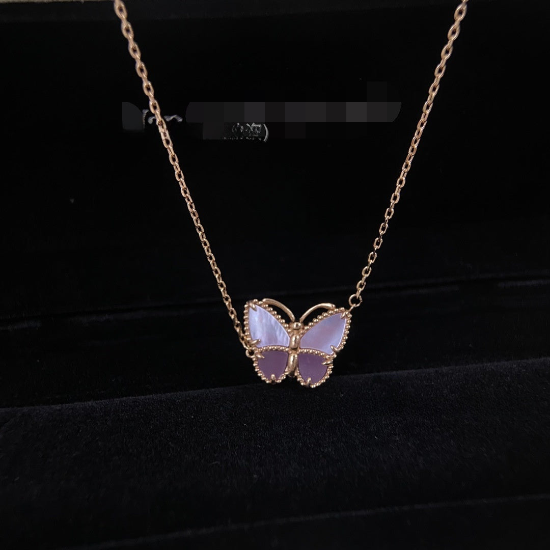 Handmade Rose Gold V Gold Butterfly Necklace With Shell Inlay And Cable Chain For Unisex