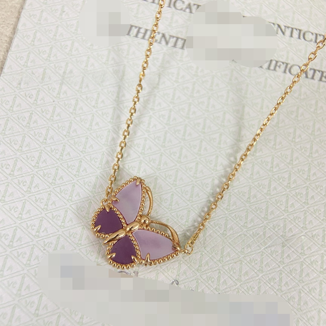 Handmade Rose Gold V Gold Butterfly Necklace With Shell Inlay And Cable Chain For Unisex