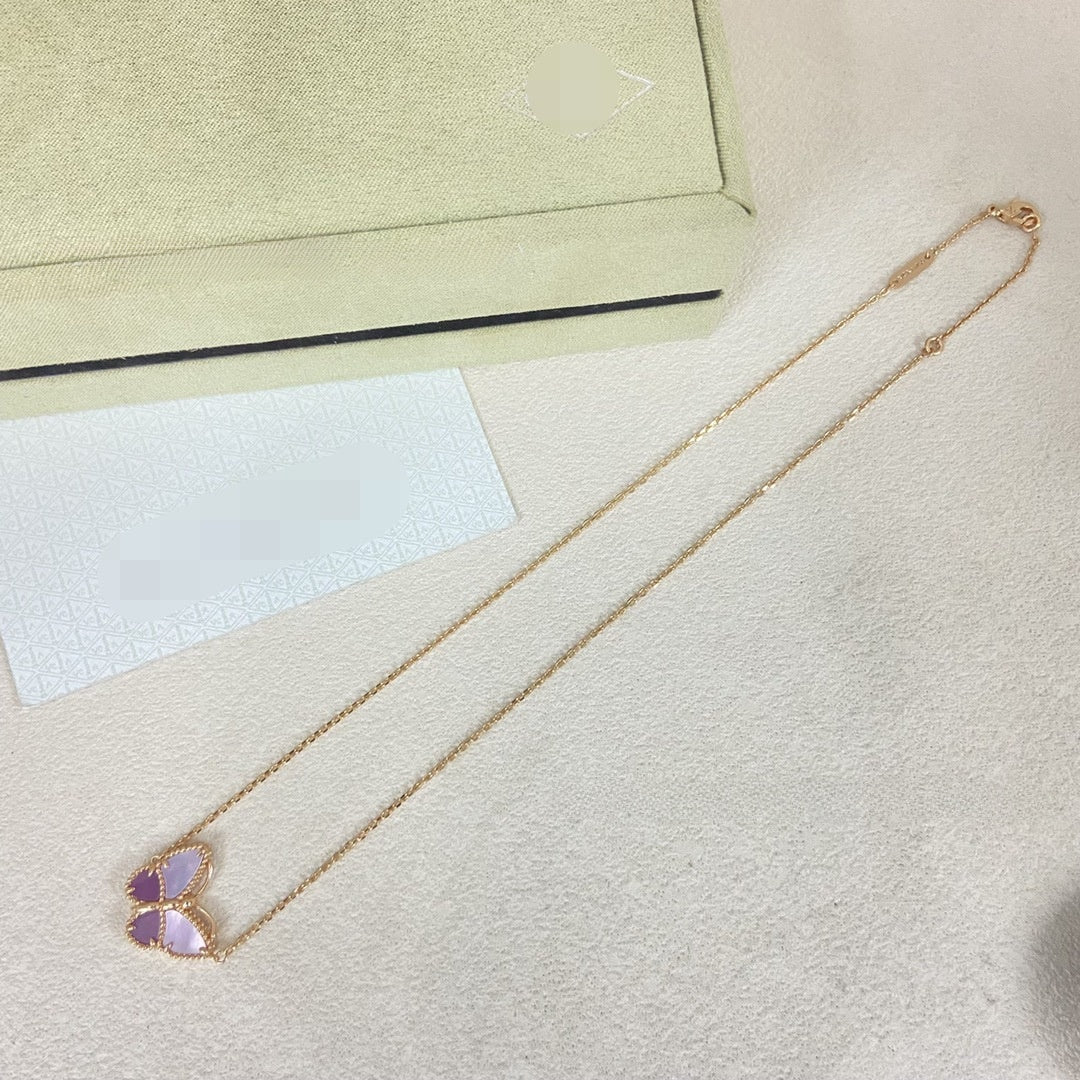 Handmade Rose Gold V Gold Butterfly Necklace With Shell Inlay And Cable Chain For Unisex