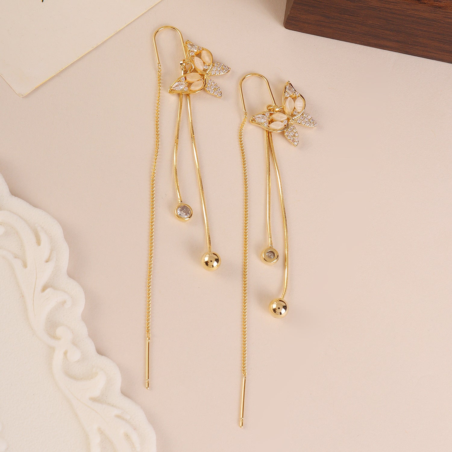 Butterfly Tassel Earrings For Women Featuring Gold Copper Design With Zircon Inlay And 925 Sterling Silver Ear Pins