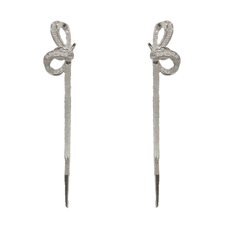 Bow Tie Tassel Drop Earrings For Women With Copper Ear Pins, Real Gold Plated And Zircon Inlay