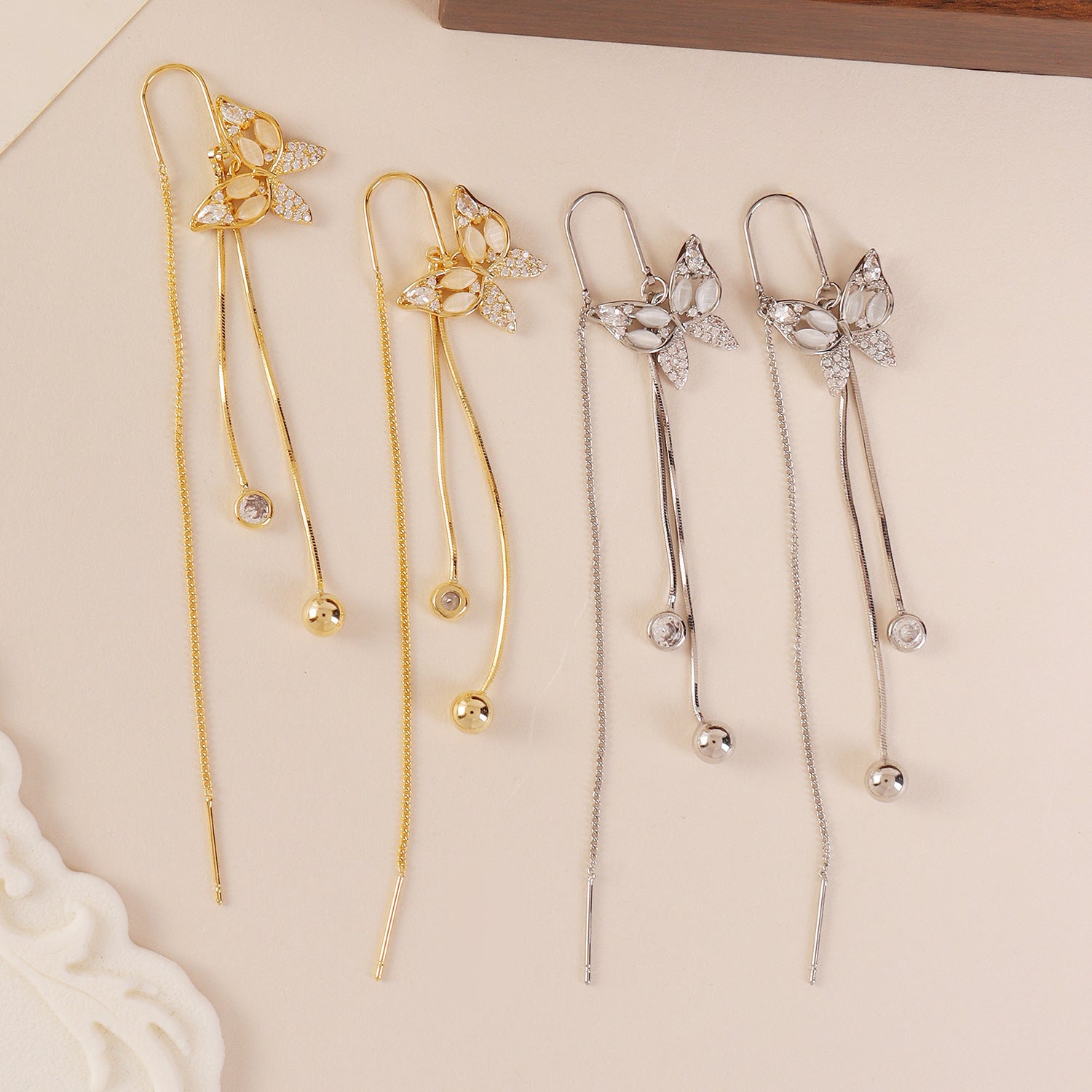 Butterfly Tassel Earrings For Women Featuring Gold Copper Design With Zircon Inlay And 925 Sterling Silver Ear Pins