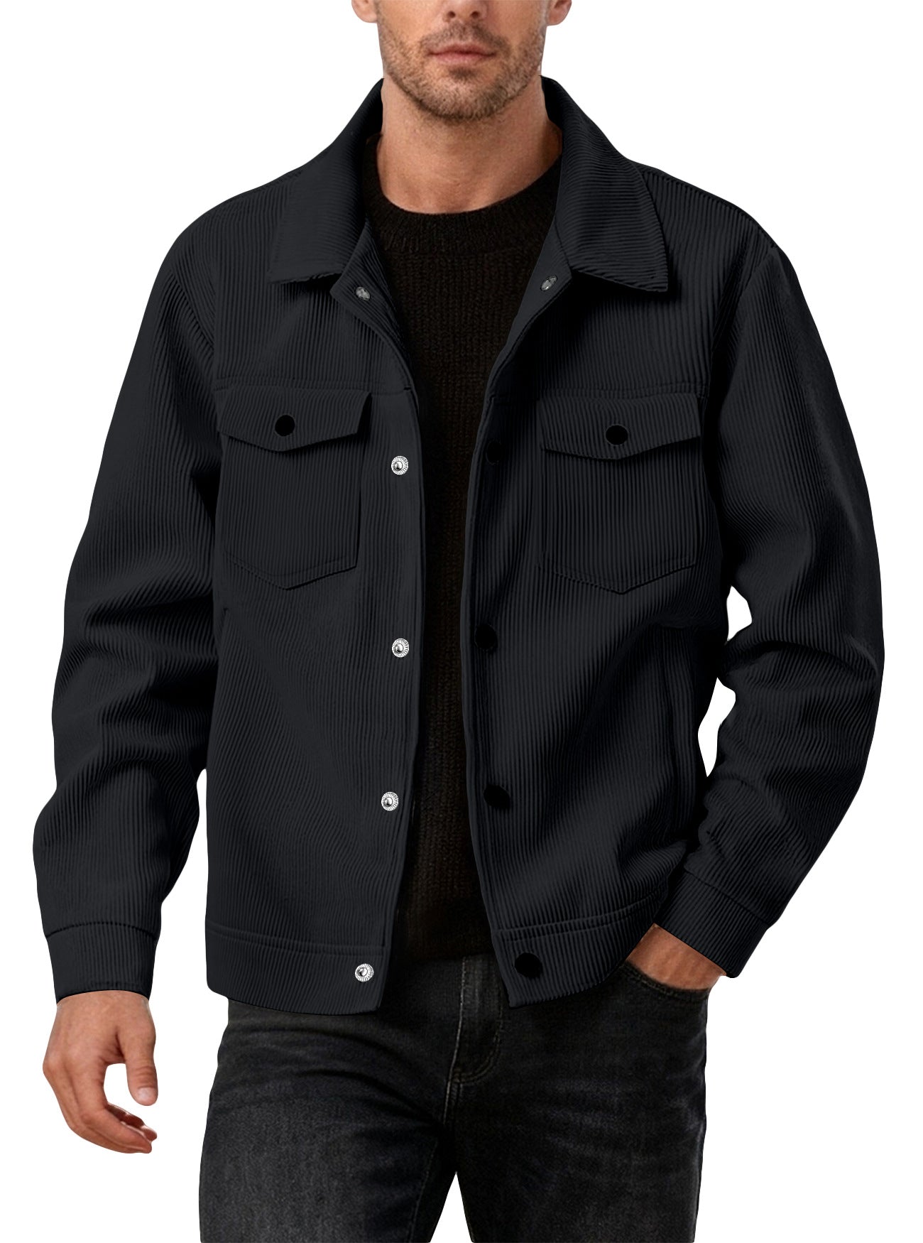 Men's Stripe Single Breasted Blouse Jacket In Polyester Fabric Featuring Jacquard Craftsmanship