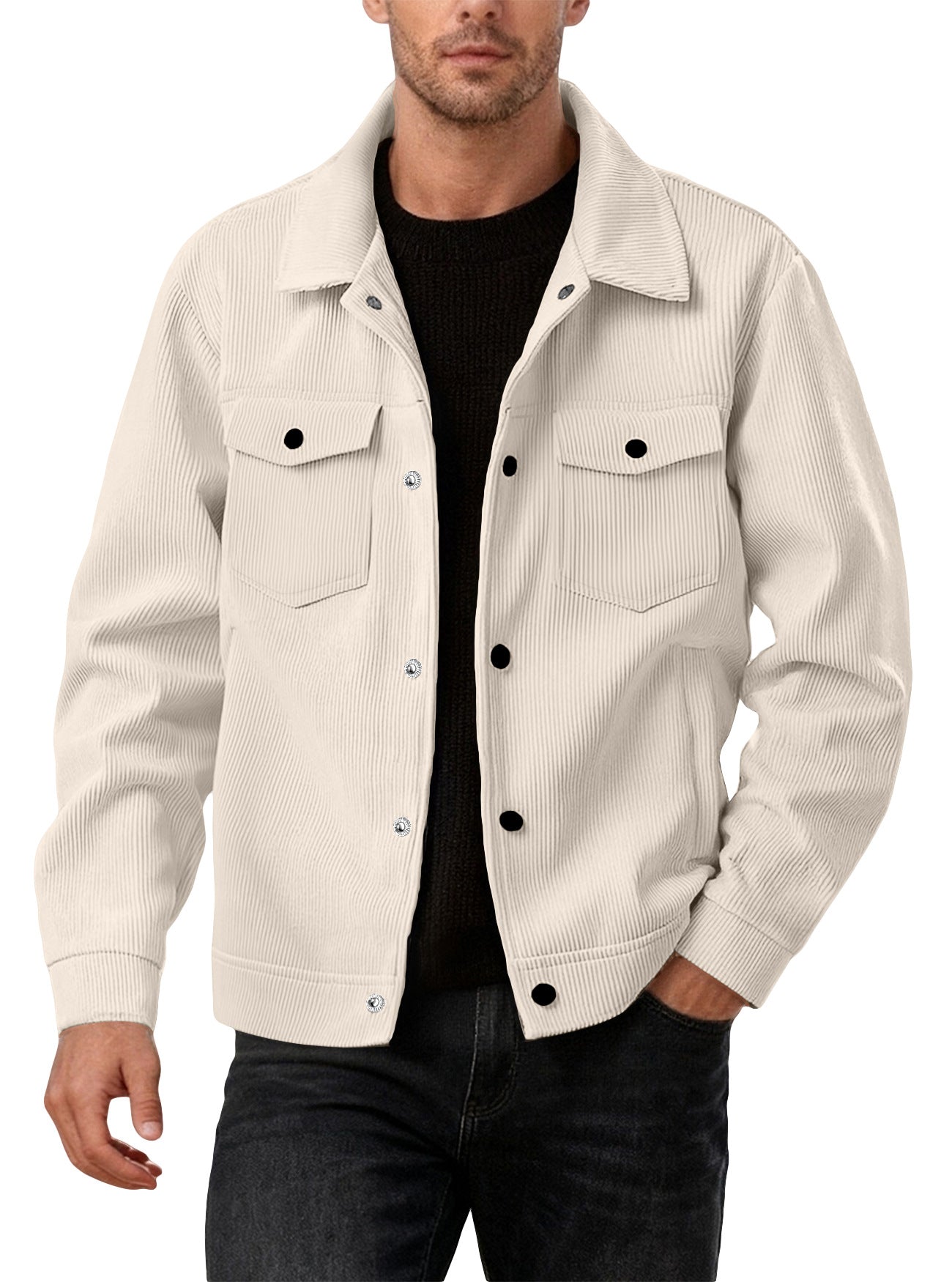 Men's Stripe Single Breasted Blouse Jacket In Polyester Fabric Featuring Jacquard Craftsmanship