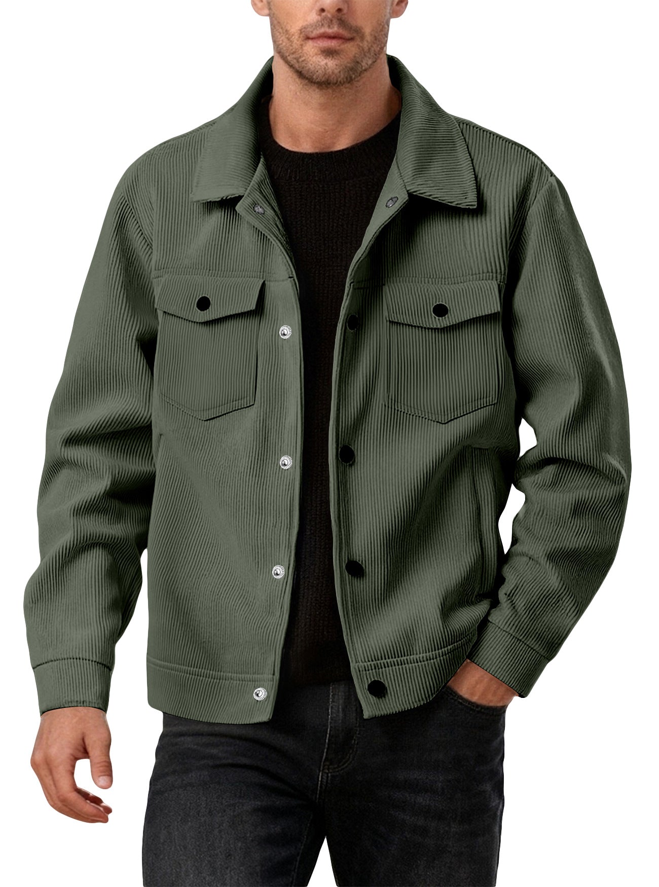 Men's Stripe Single Breasted Blouse Jacket In Polyester Fabric Featuring Jacquard Craftsmanship