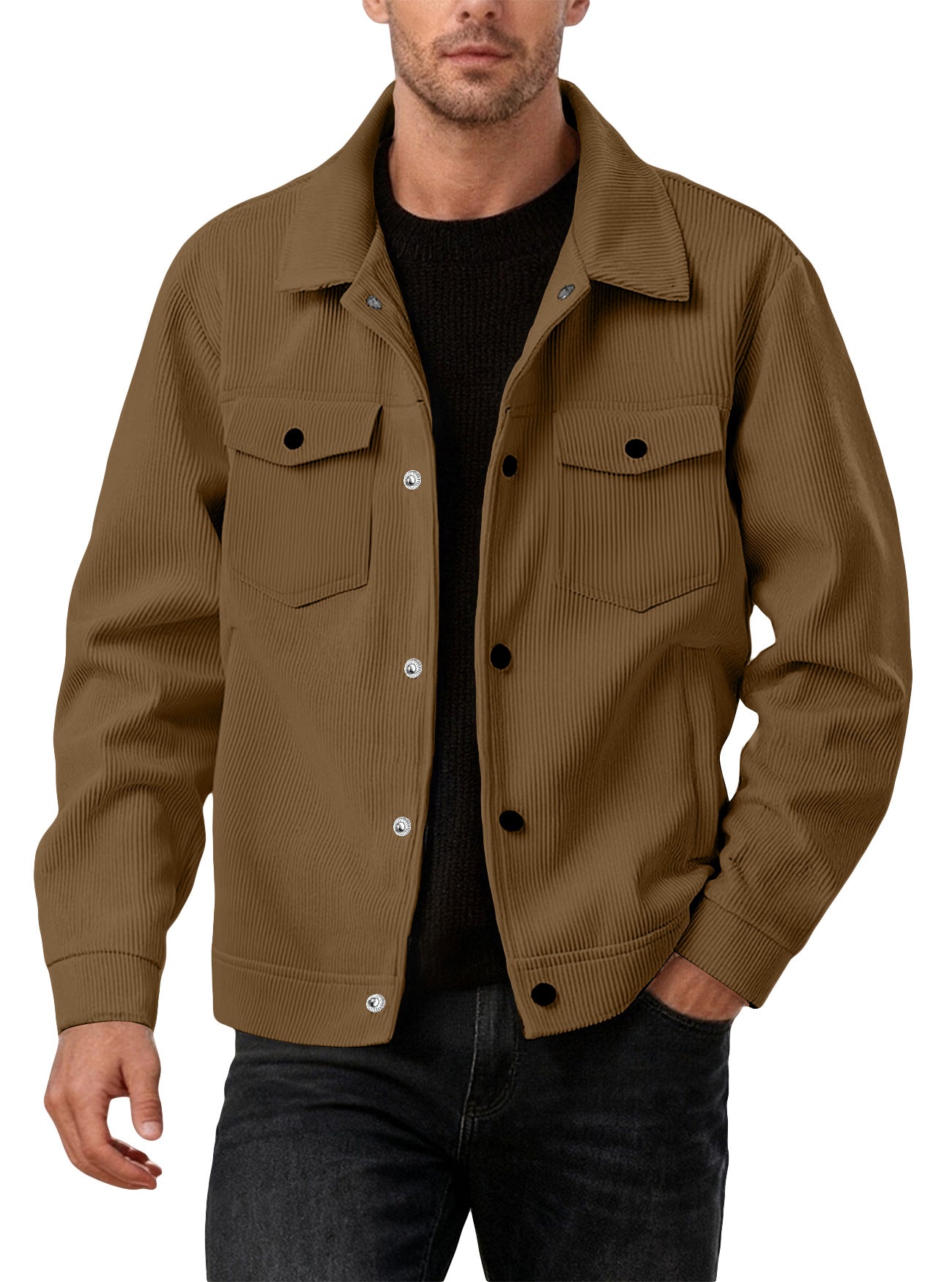 Men's Stripe Single Breasted Blouse Jacket In Polyester Fabric Featuring Jacquard Craftsmanship