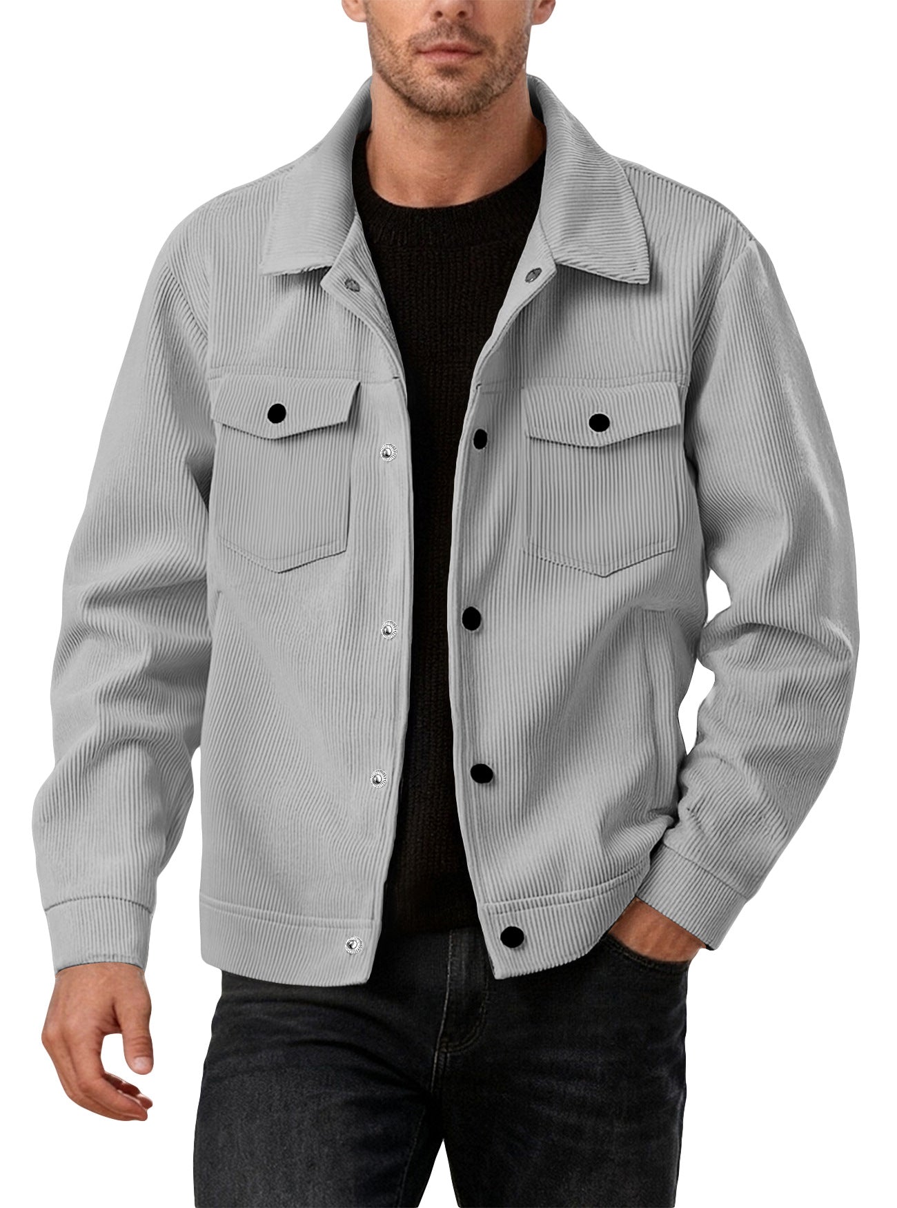 Men's Stripe Single Breasted Blouse Jacket In Polyester Fabric Featuring Jacquard Craftsmanship