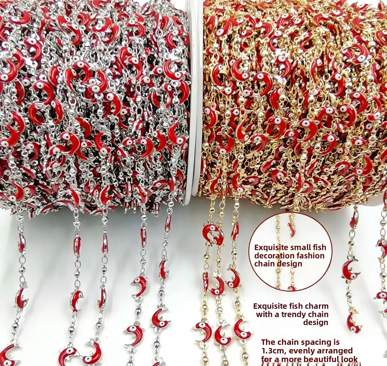 Dolphin Enamel Gold Copper Chain Featuring Handmade Chain In Marine Style